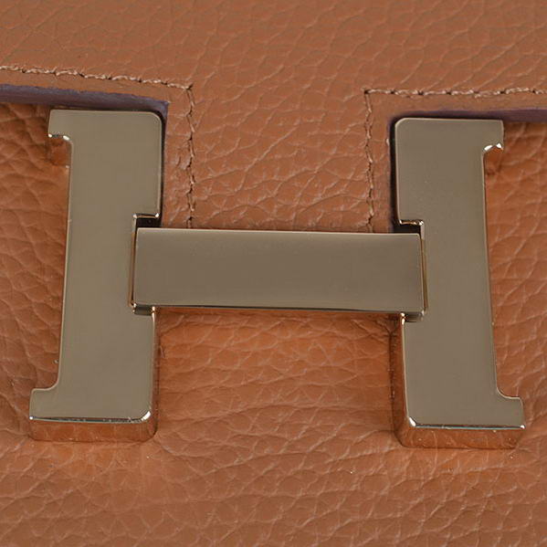 Cheap Fake Hermes Constance Long Wallets Camel Calfskin Leather Gold